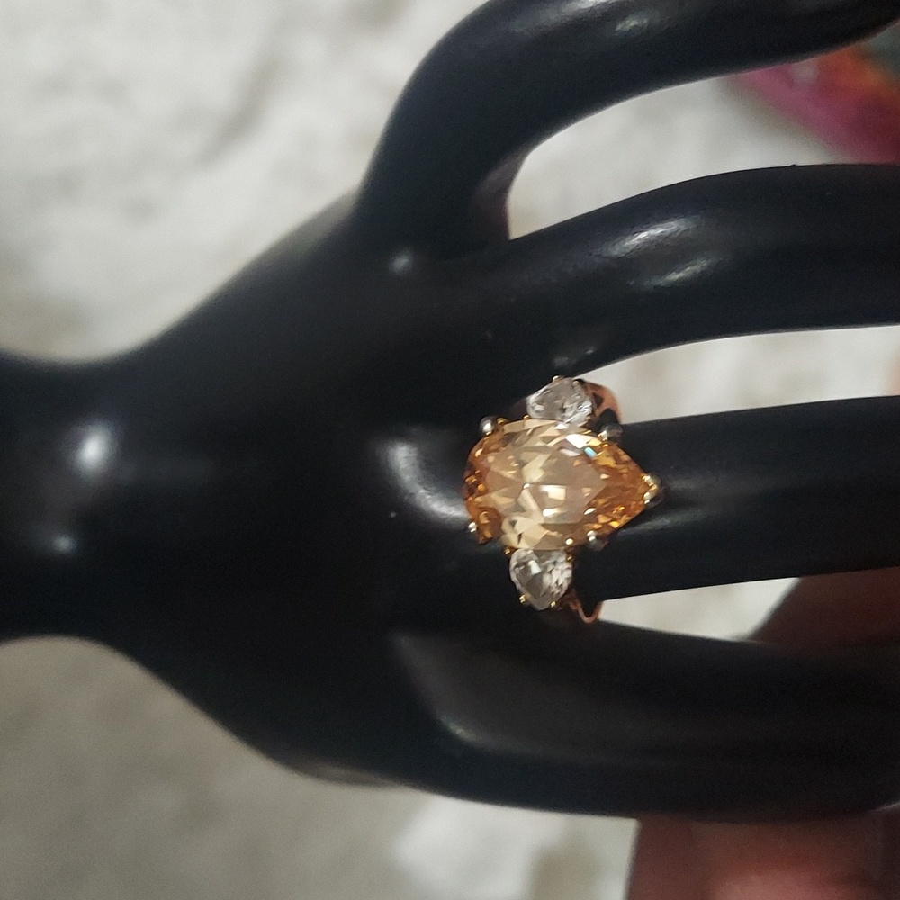 PalmBeach Seta 6.41 CT Citrine Pear Shape CZ Statement Ring Sz 8
